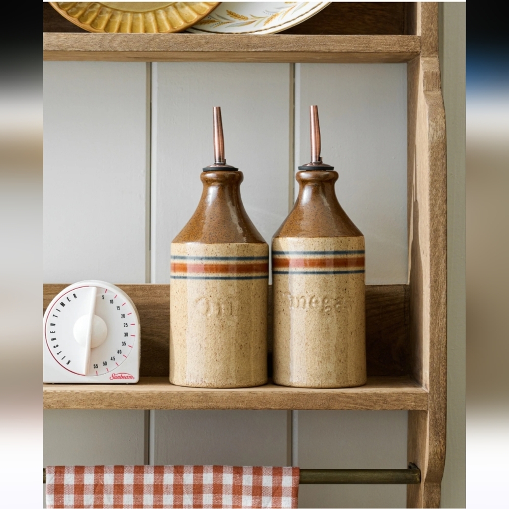 Magnolia Home Ceramic Oil and Vinegar Dispenser Set With Copper Topper